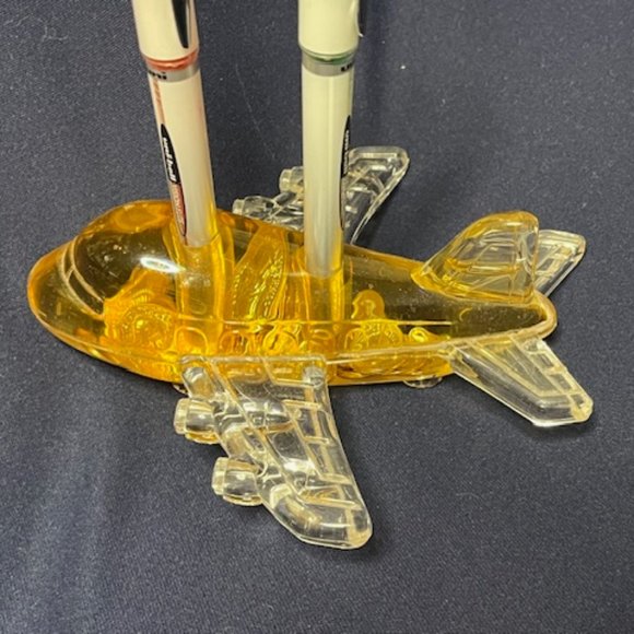 VTG Acrylic Jet Airplane Desk Paperweight & Pencil Holder Gold Coins Globe - Picture 7 of 9